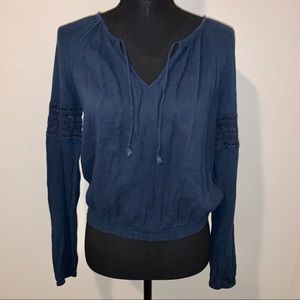 Sun and Shadow long sleeve Navy blue stylish top